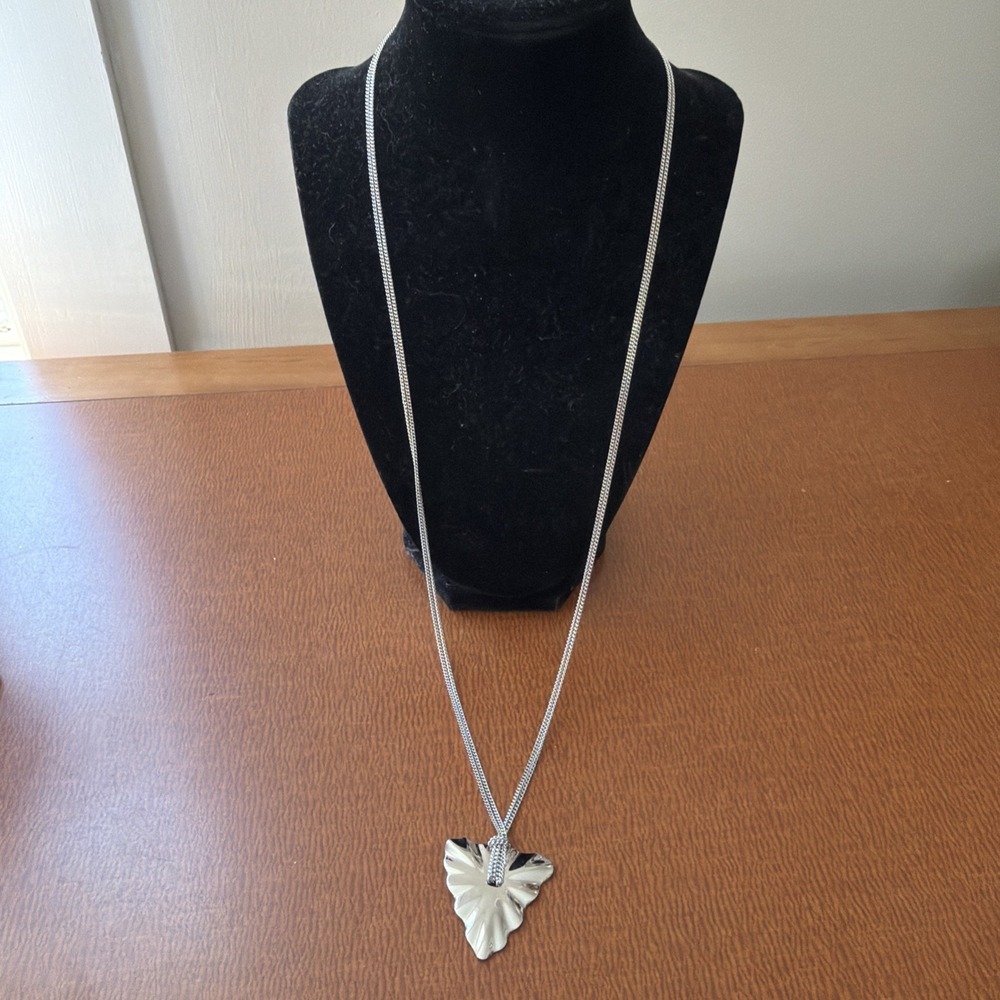 Vintage Silver Tone Monet Double Strand Necklace With Silver Pendant Signed 30"